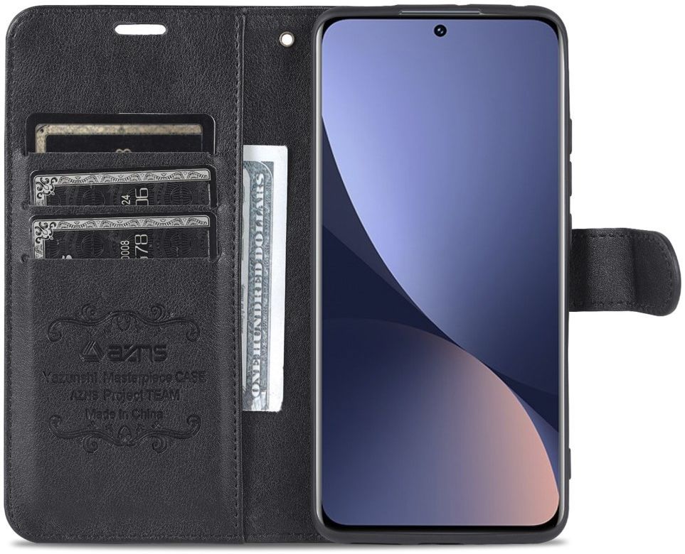 AZNS Xiaomi 12 / 12X Hoesje Wallet Book Case Kunstleer Zwart afbeelding 1