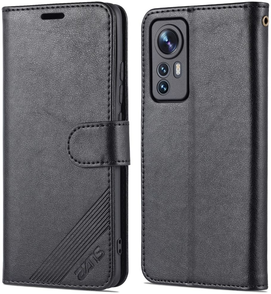 AZNS Xiaomi 12 / 12X Hoesje Wallet Book Case Kunstleer Zwart afbeelding 2