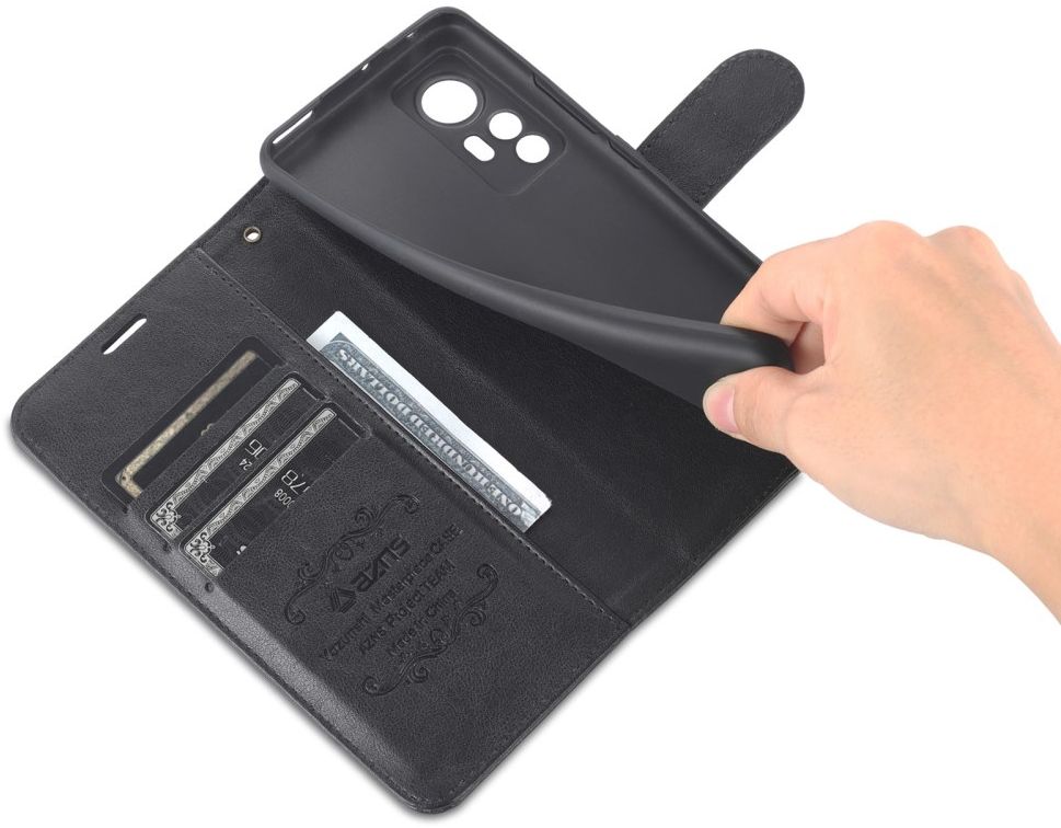 AZNS Xiaomi 12 / 12X Hoesje Wallet Book Case Kunstleer Zwart afbeelding 4