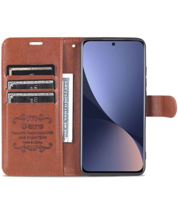 AZNS Xiaomi 12 / 12X Hoesje Wallet Book Case Kunstleer Bruin Hoesjes