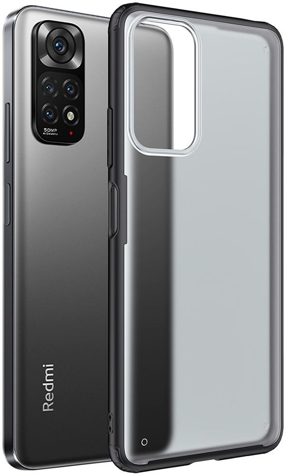 Xiaomi Redmi Note 11 / 11S Hoesje Armor Back Cover Transparant Zwart afbeelding 1