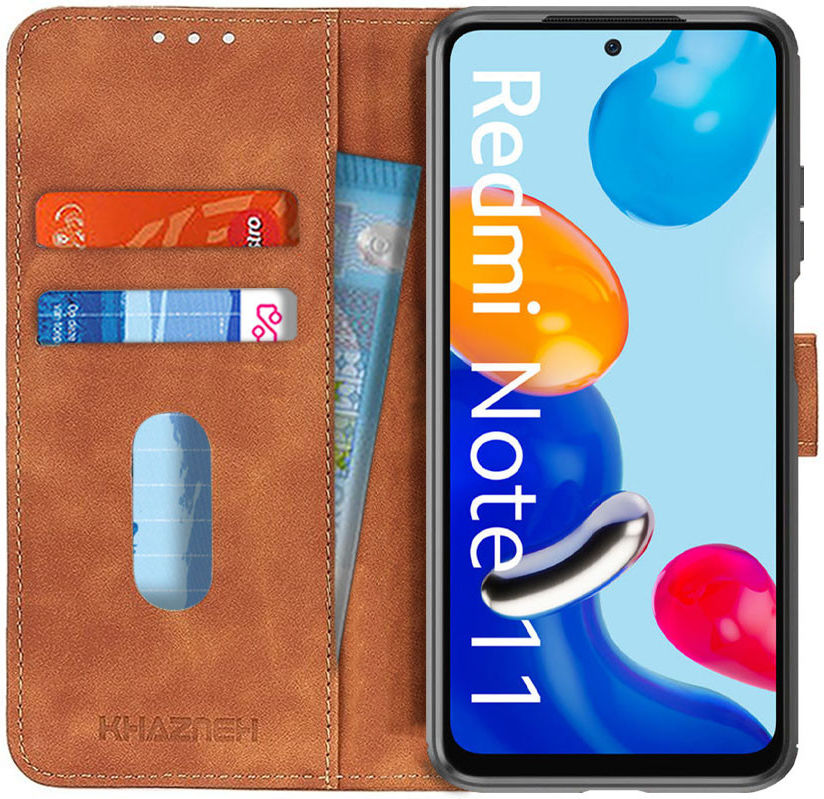 KHAZNEH Xiaomi Redmi Note 11 / 11S Hoesje Retro Wallet Book Case Bruin afbeelding 1