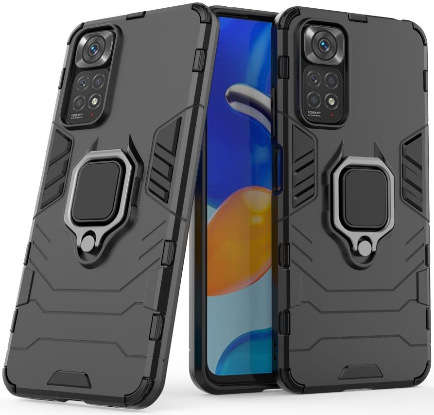 Xiaomi Redmi Note 11/11S Hoesje Hybride Back Cover met Kickstand Zwart afbeelding 2