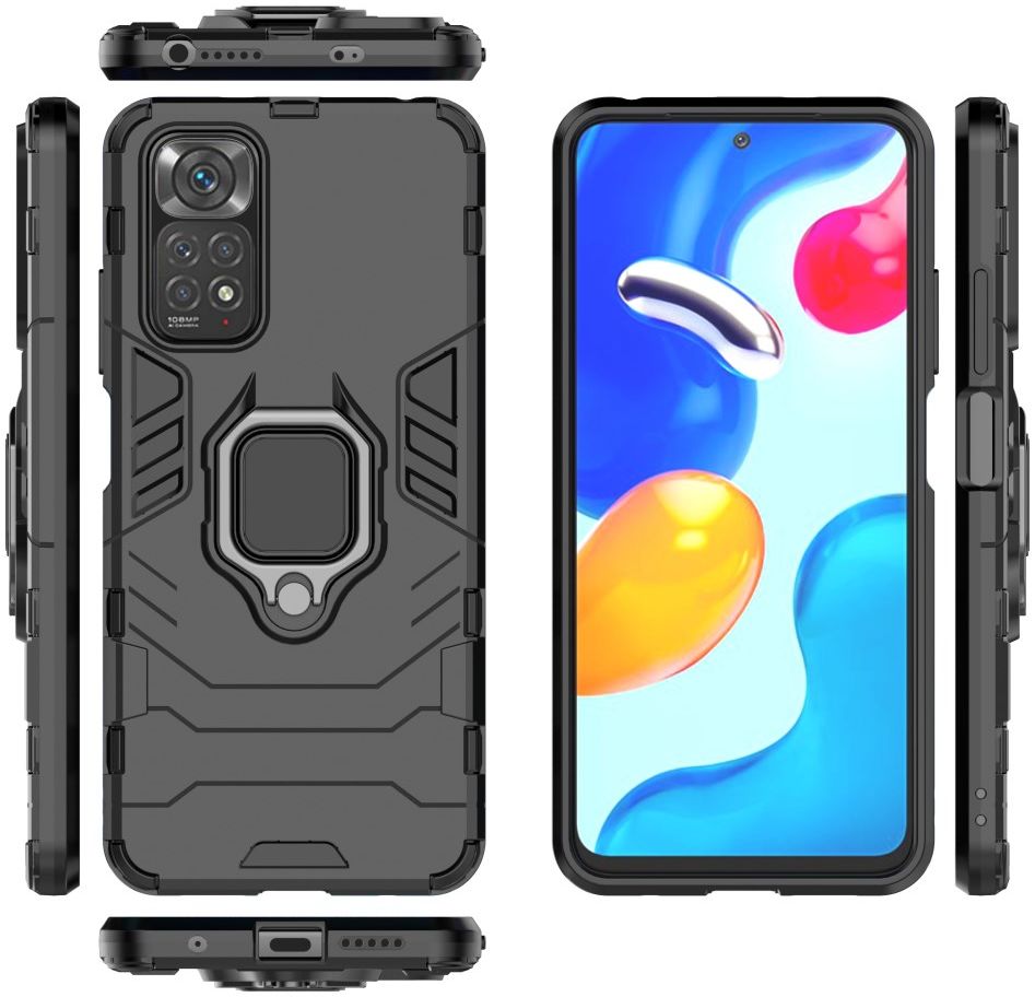 Xiaomi Redmi Note 11/11S Hoesje Hybride Back Cover met Kickstand Zwart afbeelding 6