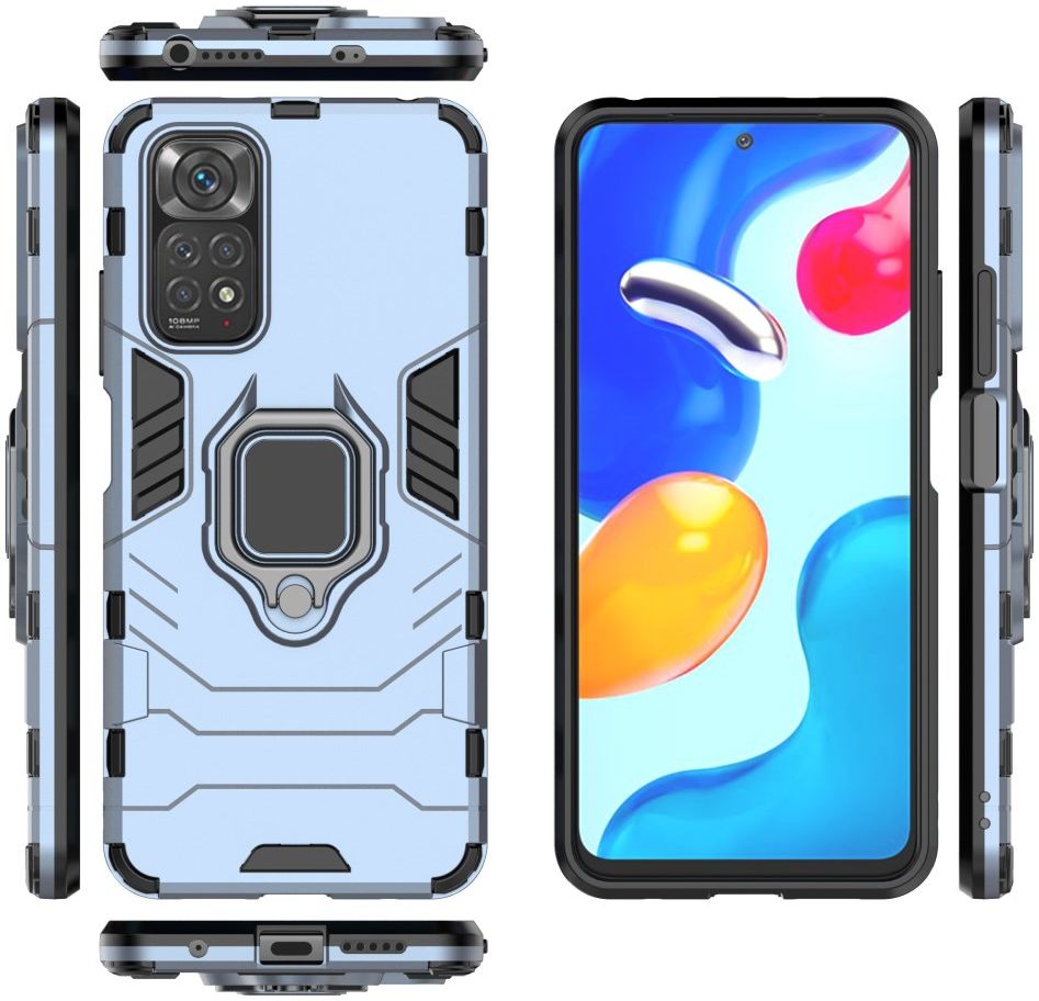 Xiaomi Redmi Note 11/11S Hoesje Hybride Back Cover met Kickstand Blauw afbeelding 7
