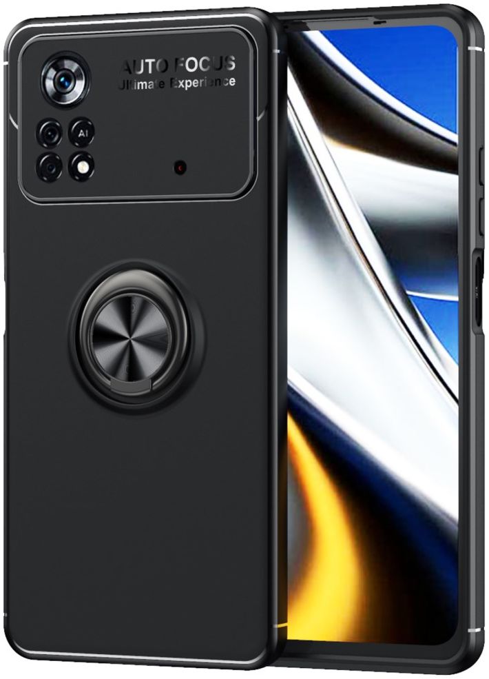 Xiaomi Poco X4 Pro Hoesje met Magnetische Kickstand Ring Zwart afbeelding 1