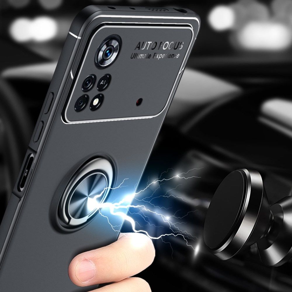 Xiaomi Poco X4 Pro Hoesje met Magnetische Kickstand Ring Zwart afbeelding 3