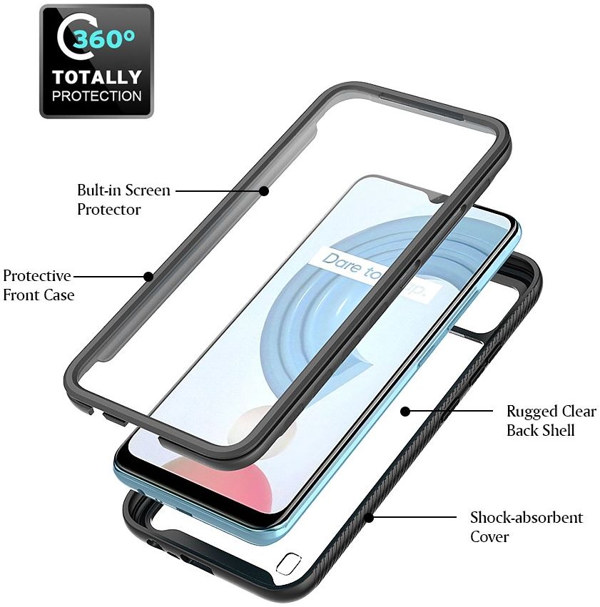 Realme C21Y / C25Y Hoesje Full Protect 360° Cover Hybride Blauw afbeelding 8