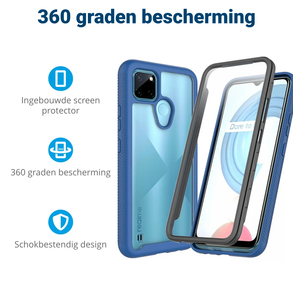 Realme C21Y / C25Y Hoesje Full Protect 360° Cover Hybride Blauw afbeelding 2