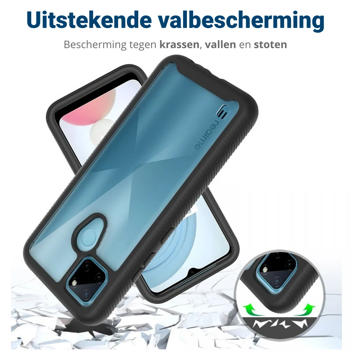 Realme C21Y / C25Y Hoesje Full Protect 360° Cover Hybride Blauw afbeelding 4