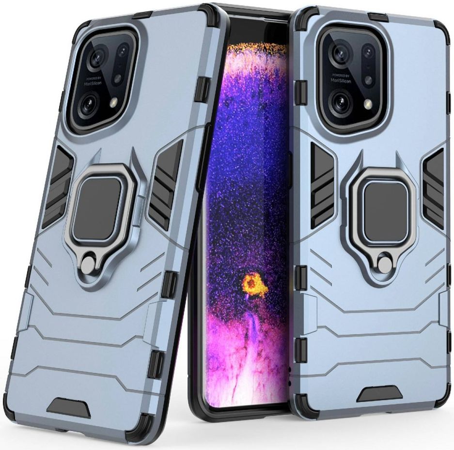 Oppo Find X5 Hoesje met Magnetische Kickstand Ring Back Cover Blauw afbeelding 1