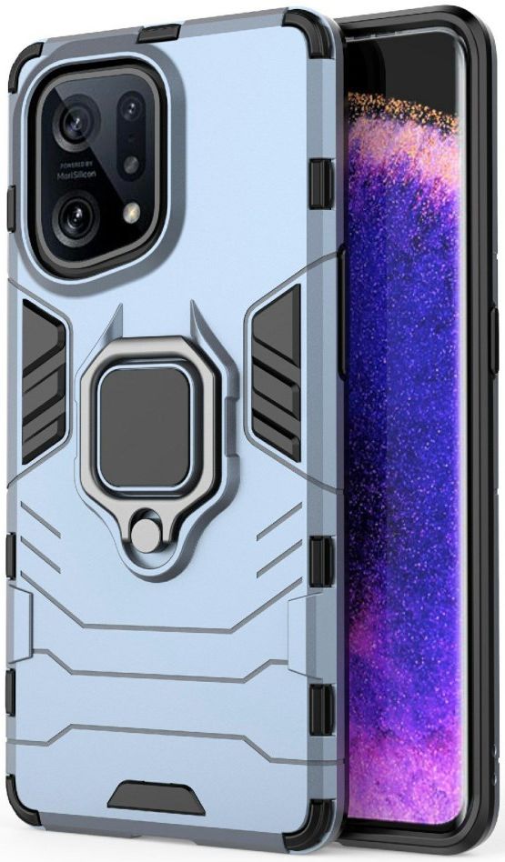 Oppo Find X5 Hoesje met Magnetische Kickstand Ring Back Cover Blauw afbeelding 2