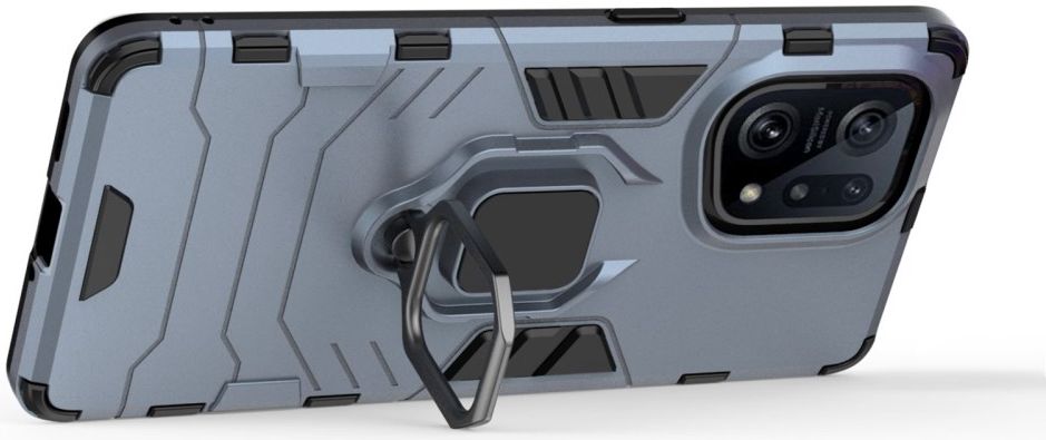 Oppo Find X5 Hoesje met Magnetische Kickstand Ring Back Cover Blauw afbeelding 3