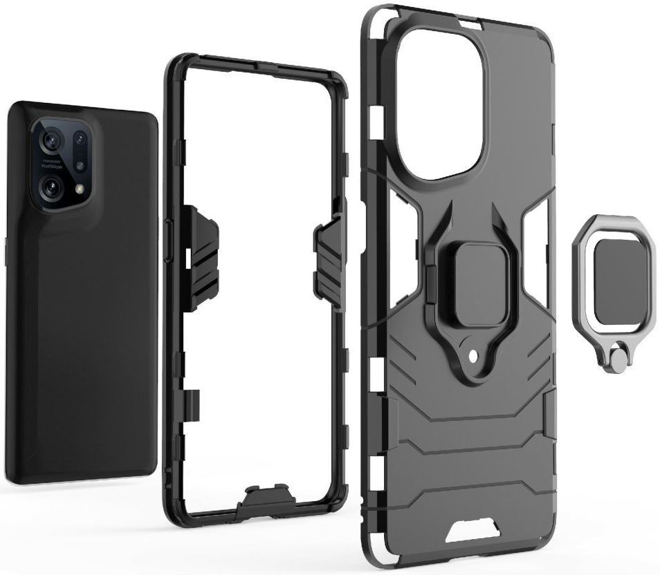 Oppo Find X5 Hoesje met Magnetische Kickstand Ring Back Cover Blauw afbeelding 5