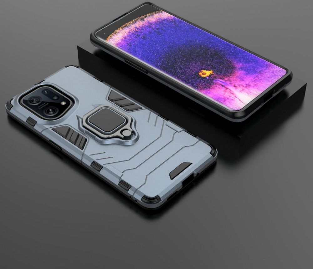 Oppo Find X5 Hoesje met Magnetische Kickstand Ring Back Cover Blauw afbeelding 6