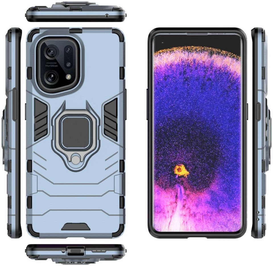 Oppo Find X5 Hoesje met Magnetische Kickstand Ring Back Cover Blauw afbeelding 7