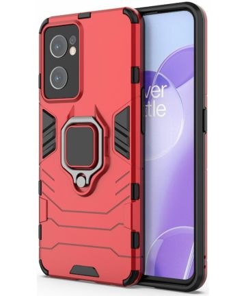 OnePlus Nord CE 2 Hoesje Shock Proof Back Cover met Kickstand Rood Hoesjes