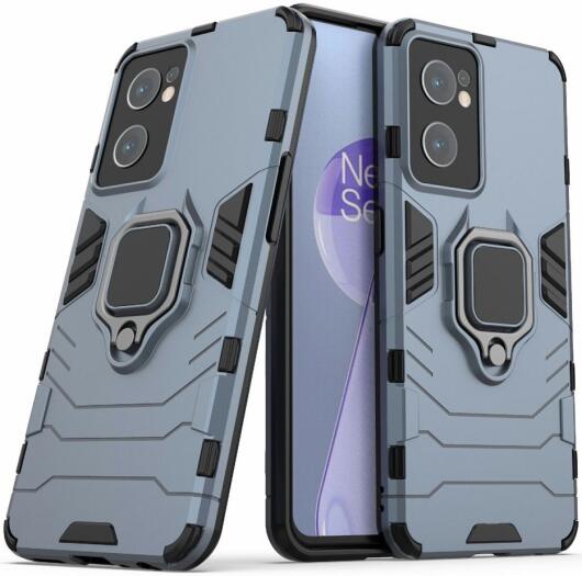 OnePlus Nord CE 2 Hoesje Shock Proof Back Cover met Kickstand Blauw afbeelding 3