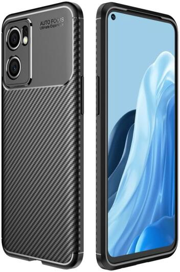 Oppo Find X5 Lite Hoesje Siliconen Carbon TPU Back Cover Zwart afbeelding 1