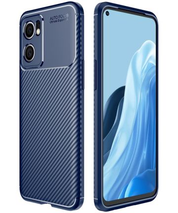 Oppo Find X5 Lite Hoesje Siliconen Carbon TPU Back Cover Blauw Hoesjes