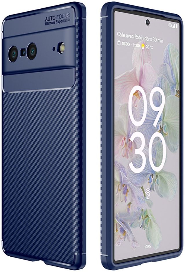 Google Pixel 7 Hoesje Siliconen Carbon TPU Back Cover Blauw afbeelding 4