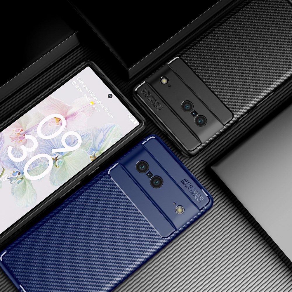 Google Pixel 7 Hoesje Siliconen Carbon TPU Back Cover Blauw afbeelding 6
