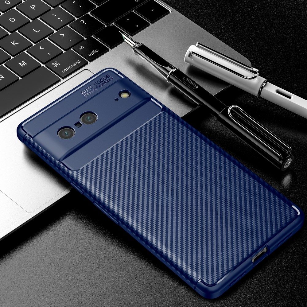 Google Pixel 7 Hoesje Siliconen Carbon TPU Back Cover Blauw afbeelding 5