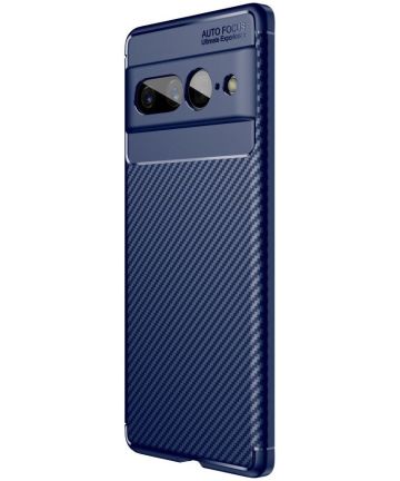Google Pixel 7 Pro Hoesje Siliconen Carbon TPU Back Cover Blauw Hoesjes
