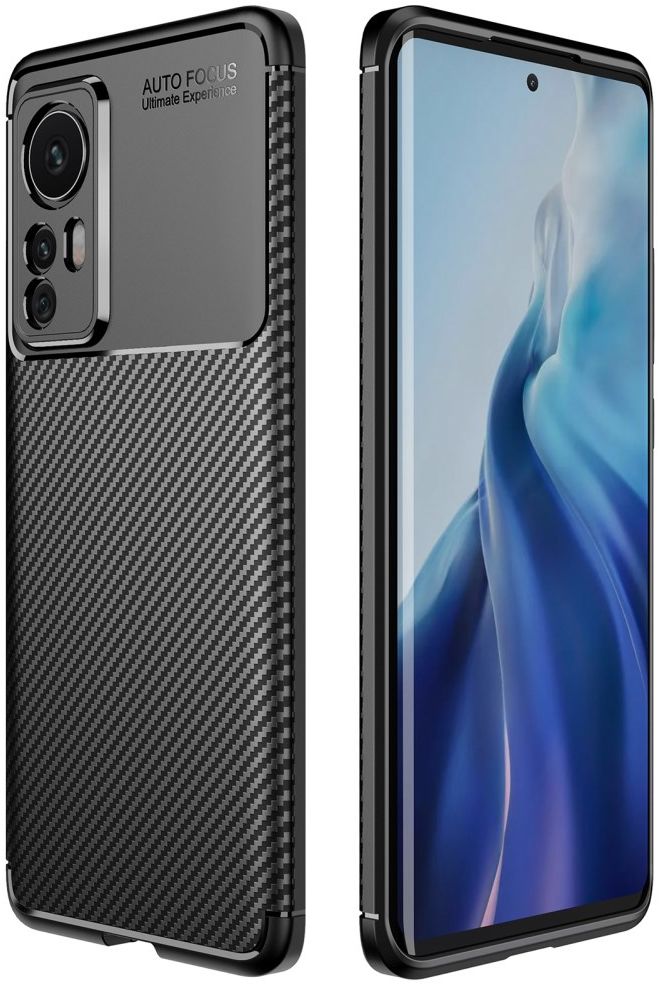 Xiaomi 12 / 12X Hoesje Siliconen Carbon TPU Back Cover Zwart afbeelding 1