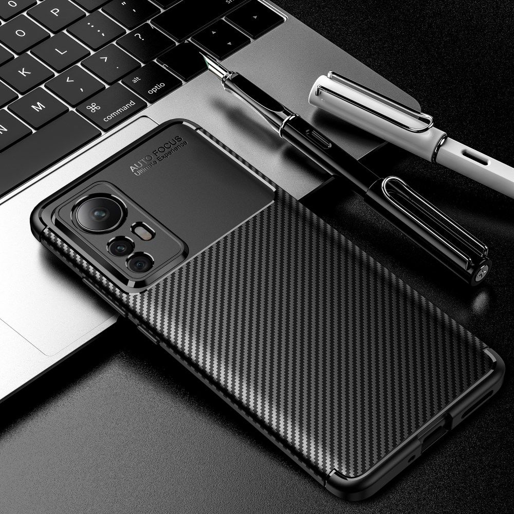 Xiaomi 12 / 12X Hoesje Siliconen Carbon TPU Back Cover Zwart afbeelding 4