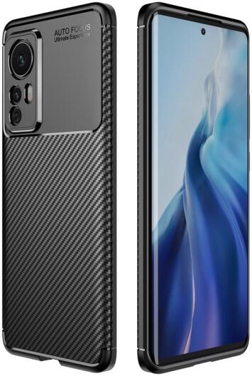 Xiaomi 12 / 12X Hoesje Siliconen Carbon TPU Back Cover Zwart afbeelding 1