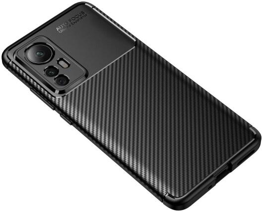 Xiaomi 12 / 12X Hoesje Siliconen Carbon TPU Back Cover Zwart afbeelding 2