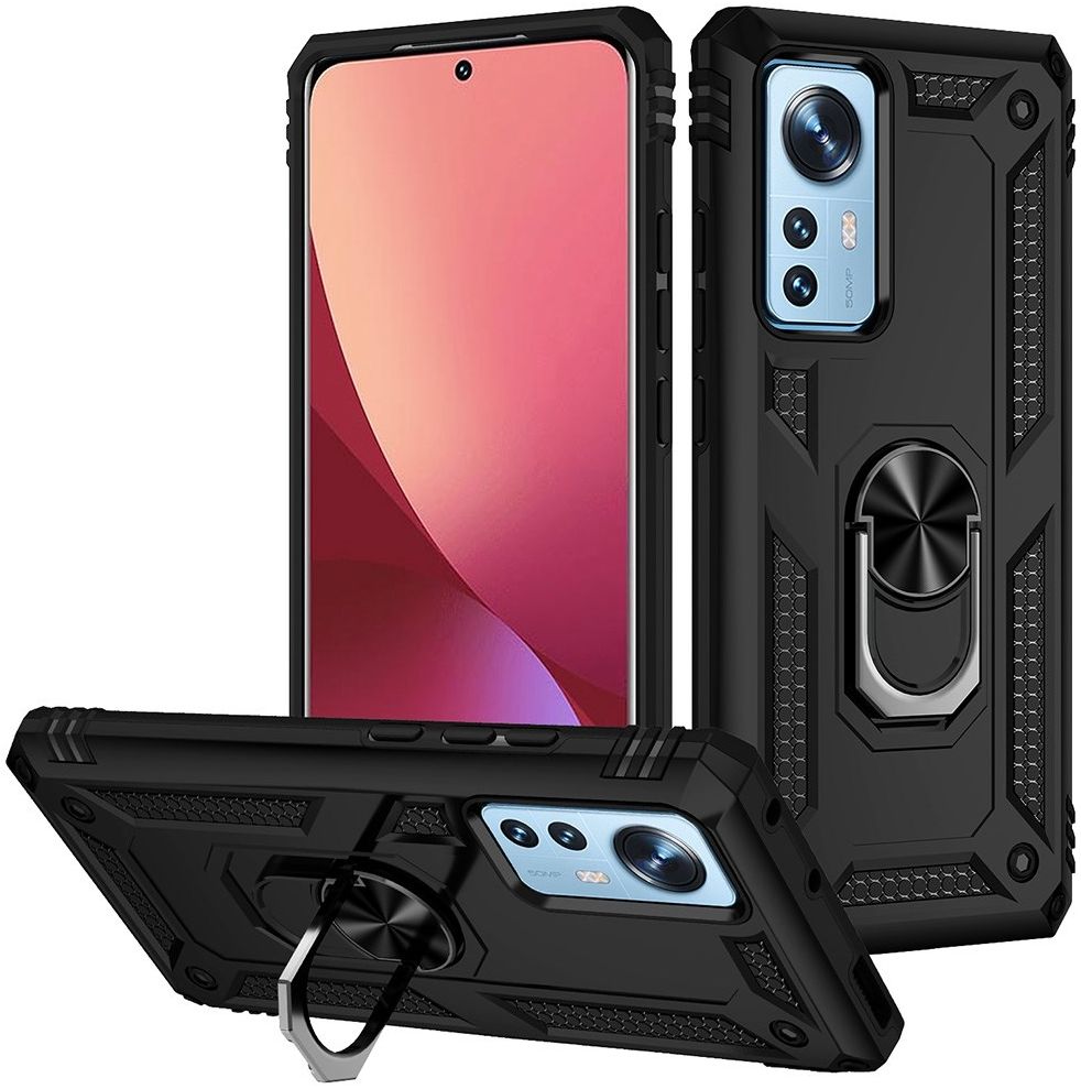 Xiaomi 12 / 12X Hoesje Hybride Kickstand Back Cover Zwart afbeelding 1
