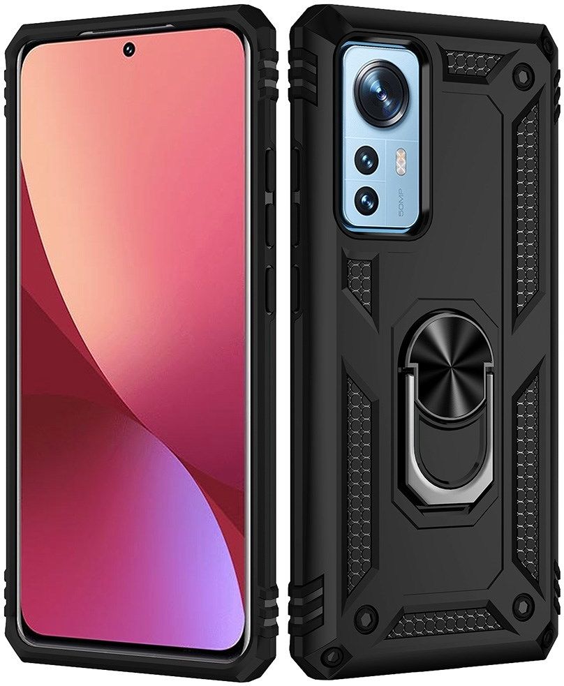 Xiaomi 12 / 12X Hoesje Hybride Kickstand Back Cover Zwart afbeelding 2