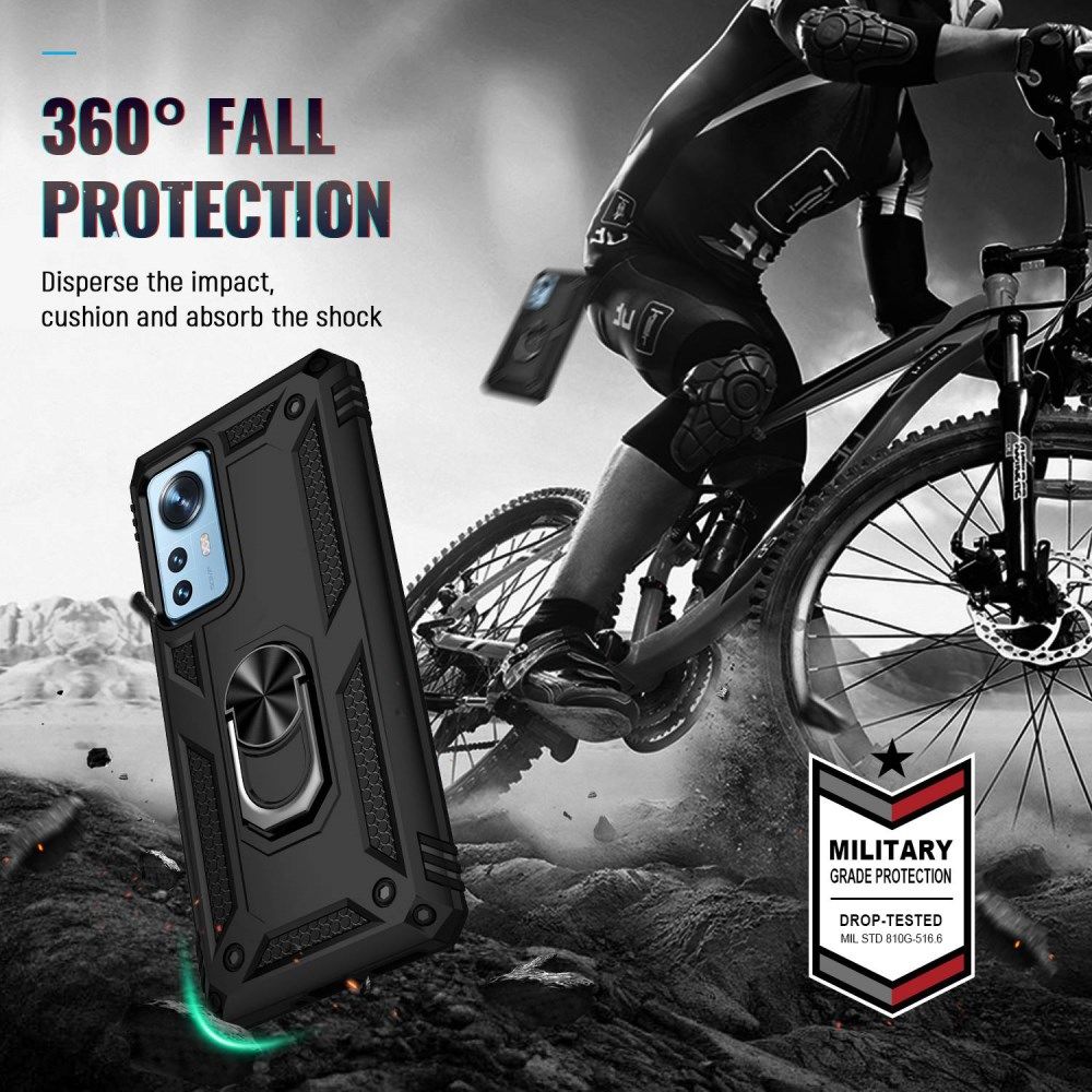 Xiaomi 12 / 12X Hoesje Hybride Kickstand Back Cover Zwart afbeelding 3