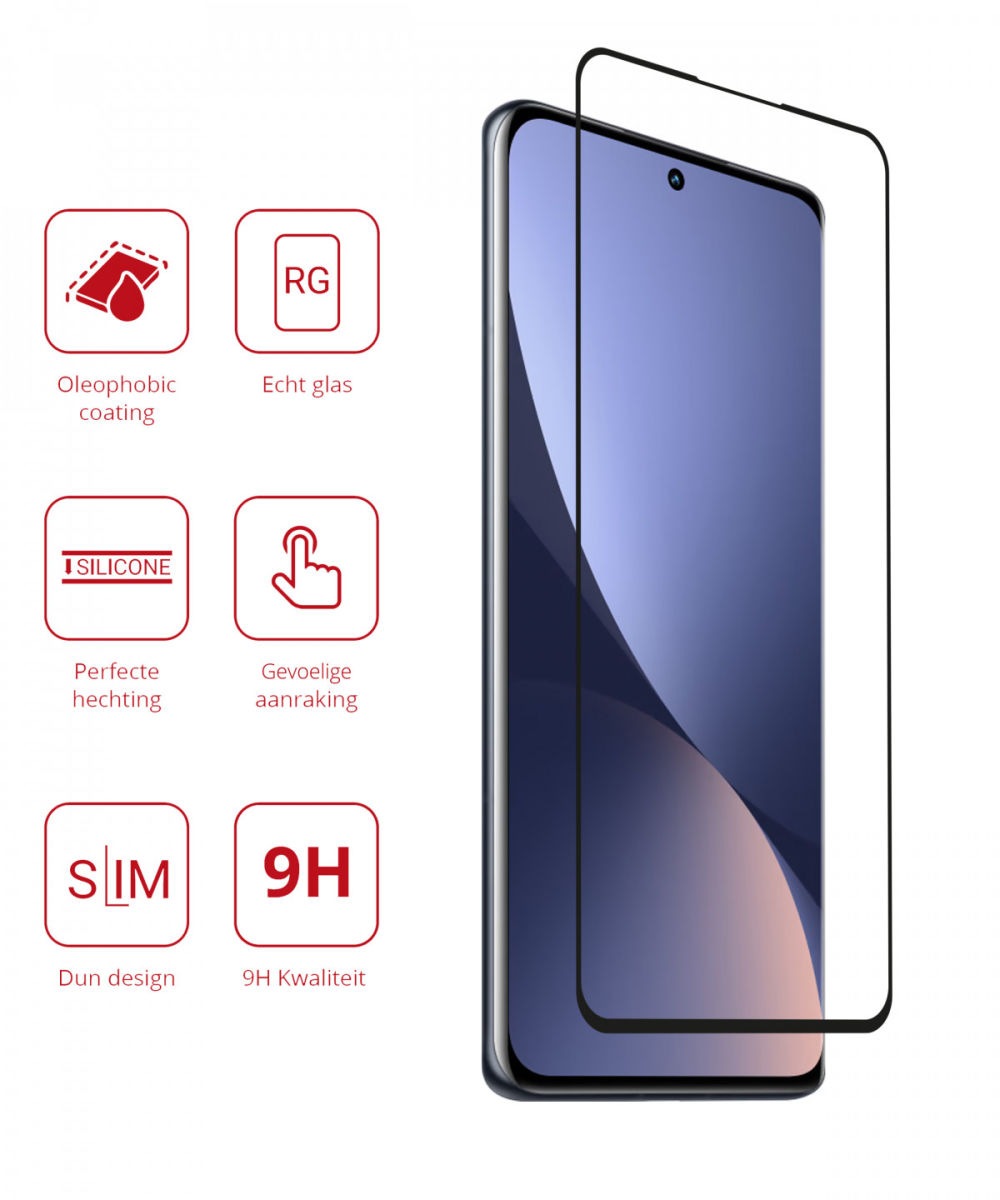 Rosso Xiaomi 12 / 12X 9H Tempered Glass Screen Protector Zwart afbeelding 2