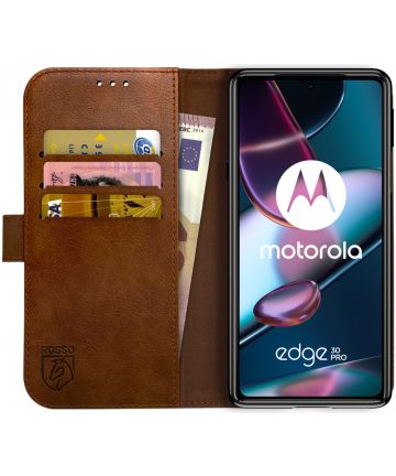 Rosso Element Motorola Edge 30 Pro Hoesje Book Cover Wallet Bruin Hoesjes