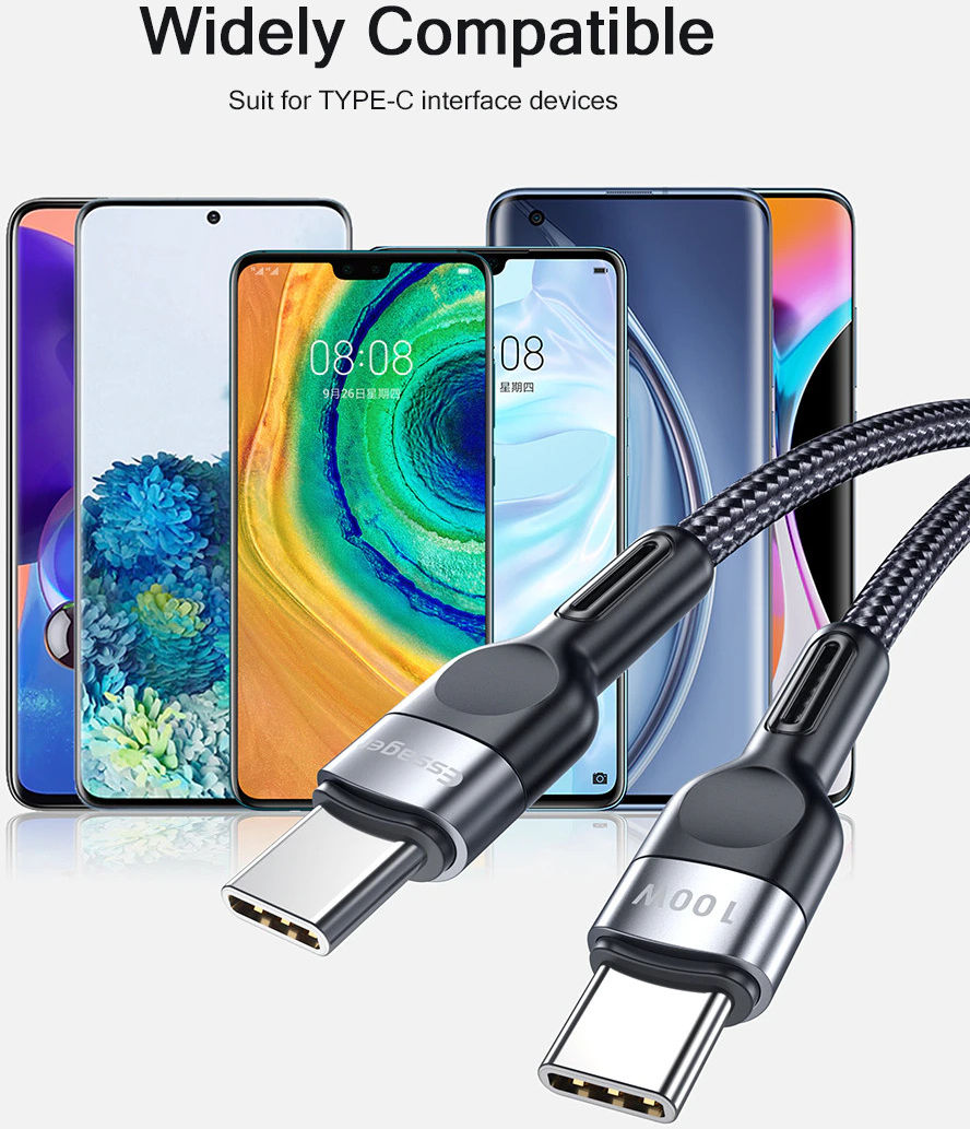 Essager 100W PD USB-C naar USB-C Snellaad Kabel 5A 2 Meter Grijs afbeelding 11