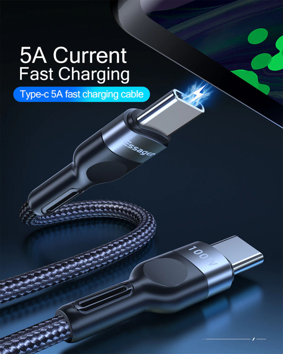 Essager 100W PD USB-C naar USB-C Snellaad Kabel 5A 2 Meter Grijs afbeelding 2