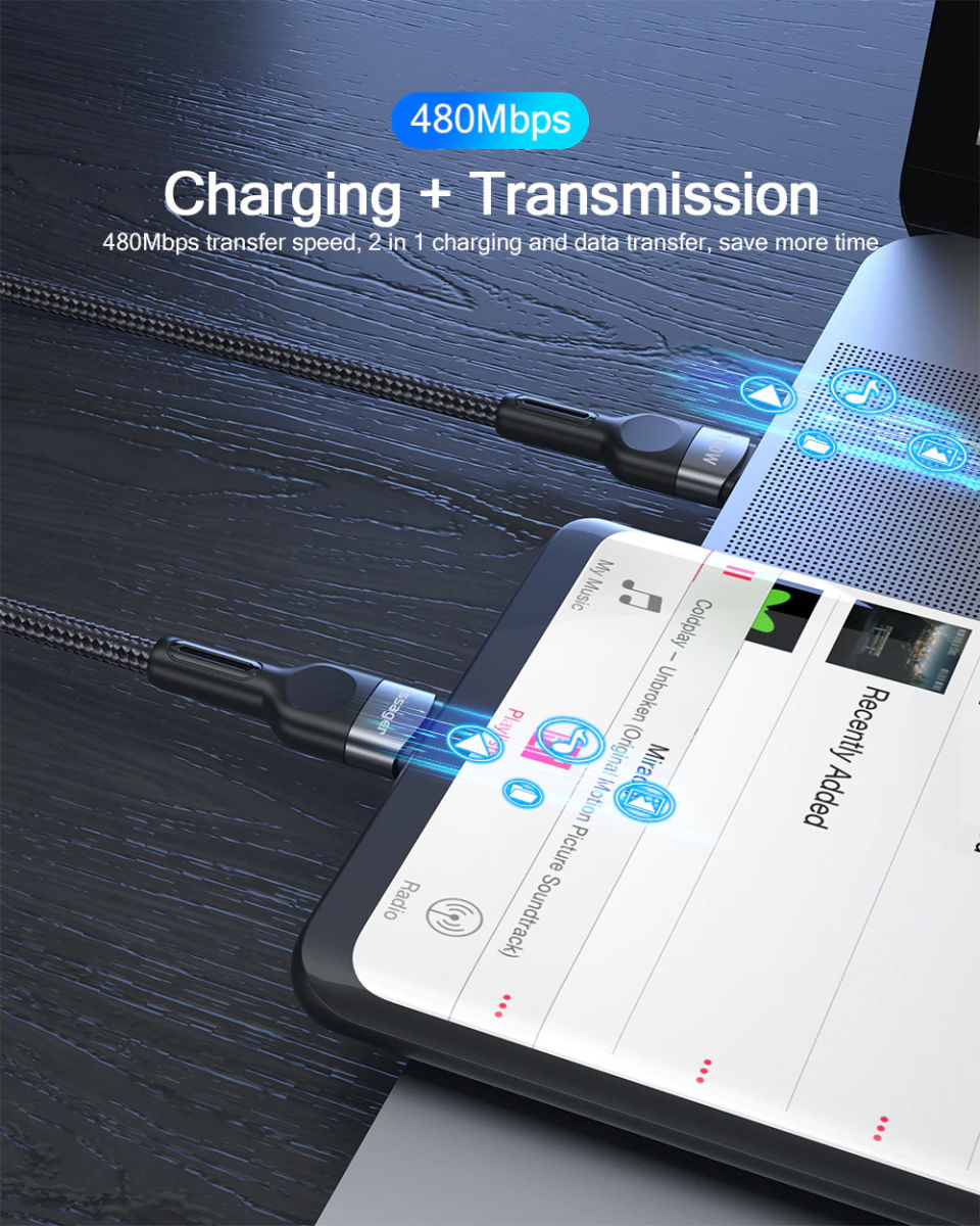 Essager 100W PD USB-C naar USB-C Snellaad Kabel 5A 2 Meter Grijs afbeelding 4