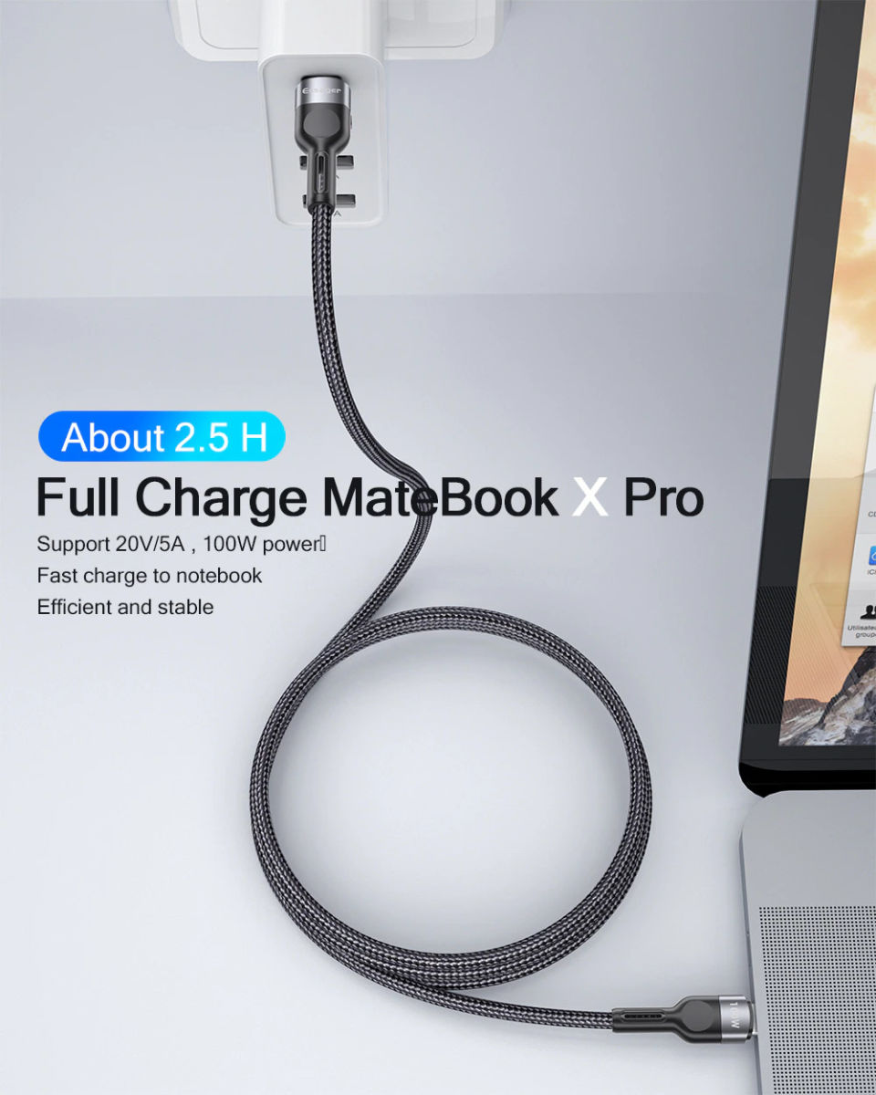 Essager 100W PD USB-C naar USB-C Snellaad Kabel 5A 2 Meter Grijs afbeelding 6