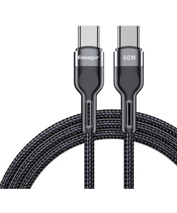 Essager 5A Gevlochten USB-C naar USB-C Kabel 60W Fast Charge 1M Zwart Kabels