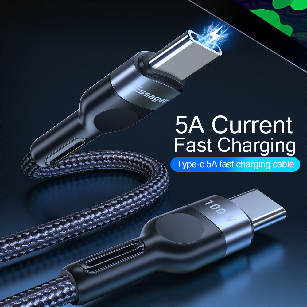 Essager 5A Gevlochten USB-C naar USB-C Kabel 60W Fast Charge 1M Zwart afbeelding 2