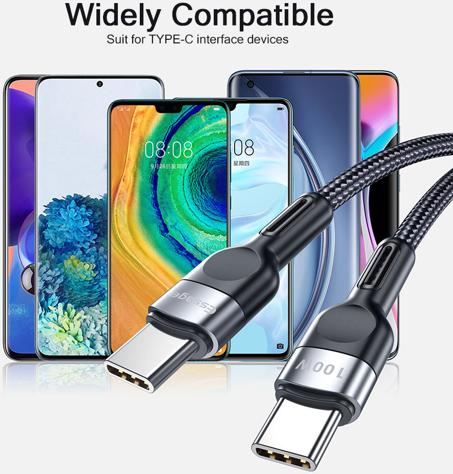 Essager 5A Gevlochten USB-C naar USB-C Kabel 60W Fast Charge 1M Zwart afbeelding 11