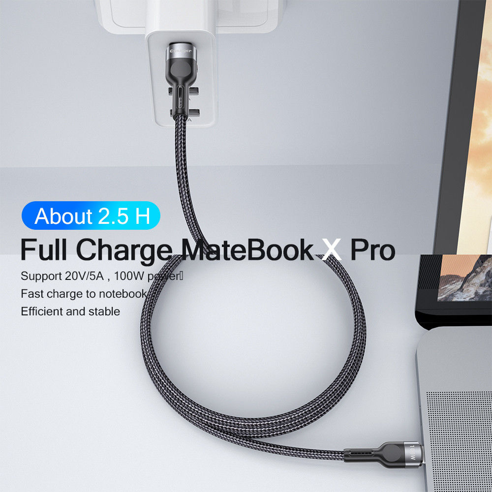 Essager 5A Gevlochten USB-C naar USB-C Kabel 60W Fast Charge 1M Zwart afbeelding 6