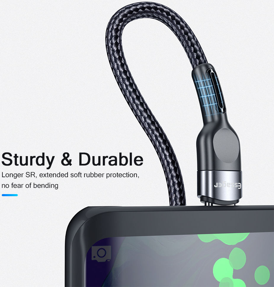 Essager 5A Gevlochten USB-C naar USB-C Kabel 60W Fast Charge 1M Zwart afbeelding 7