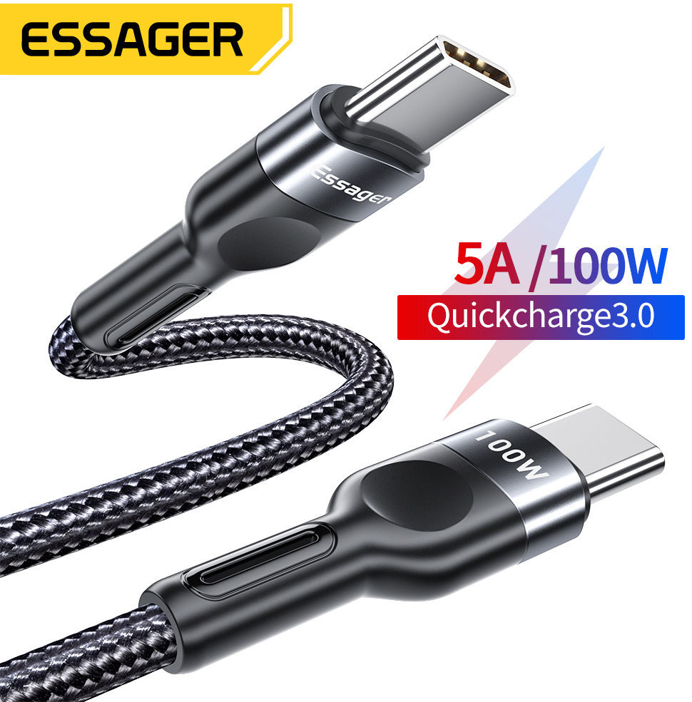 Essager 5A Gevlochten USB-C naar USB-C Kabel 60W Fast Charge 1M Zwart afbeelding 9