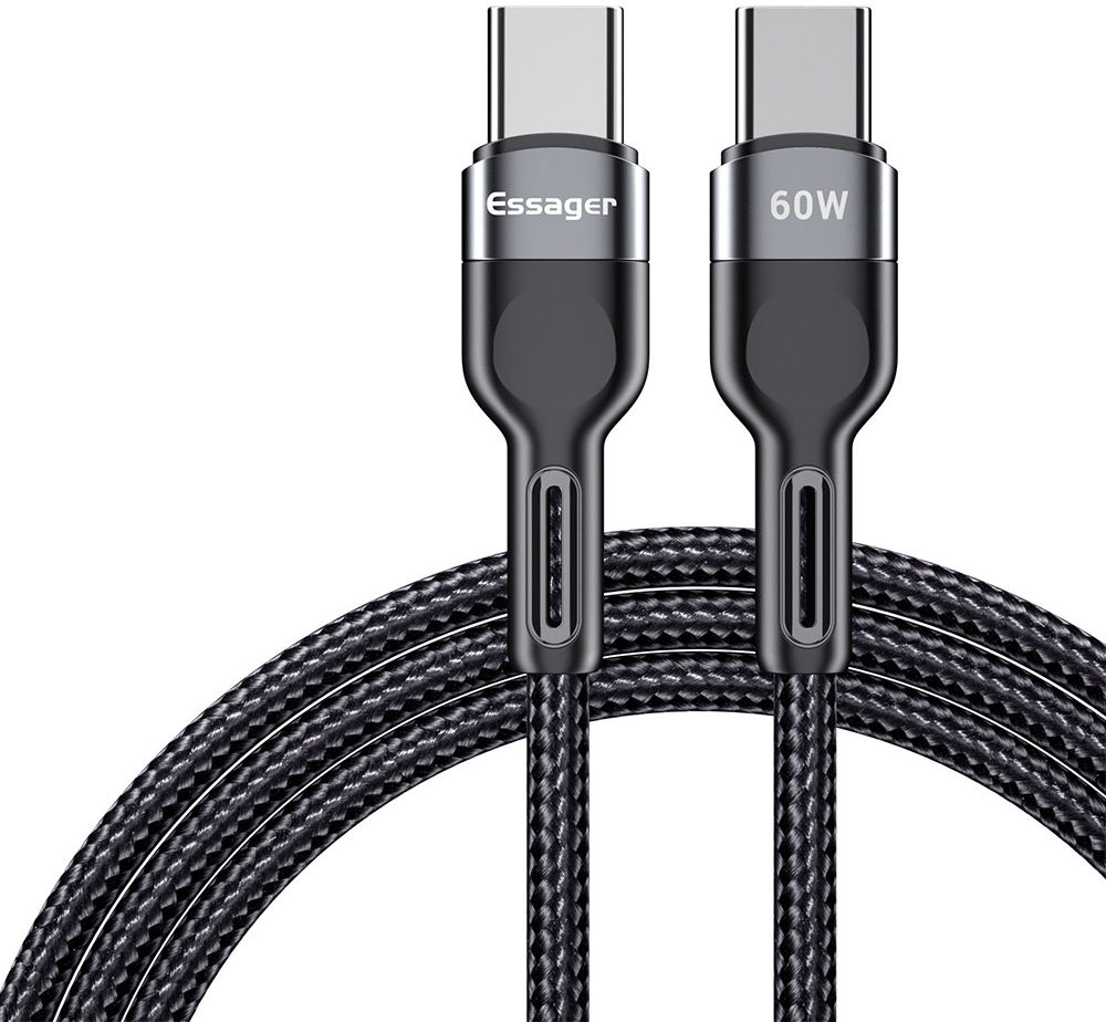 Essager 5A Gevlochten USB-C naar USB-C Kabel 60W Fast Charge 1M Zwart afbeelding 1