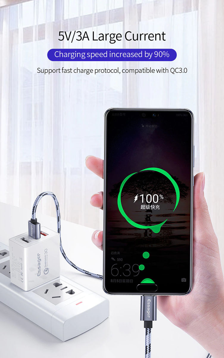 Essager 3A Gevlochten Fast Charge USB naar Micro USB Kabel 1M afbeelding 3