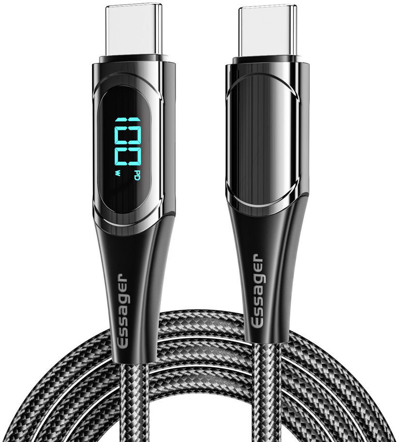 Essager 100W USB-C Snellaad Kabel met Digitale Display 5A 2M Zwart afbeelding 1